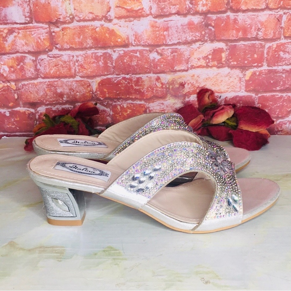 Italinia Silver Crystal and Rhinestone Sexy Slip On High Heels